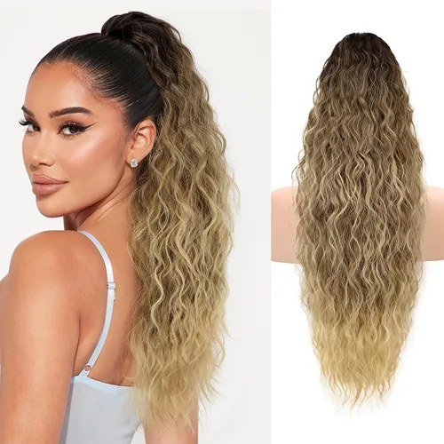 Vista 47 de KooKaStyle Extensión de cola de caballo con cordón de 26 pulgadas (66 cm) para mujeres, extensiones de cabello sintético rizado largo para uso