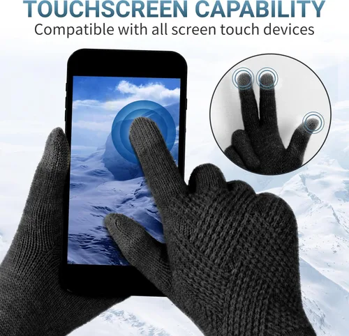 Vista 4 de TOBEHIGHER Guantes de invierno Guantes para mujer para clima frío, guantes de invierno para pantalla táctil, guantes de punto de lana de alpaca