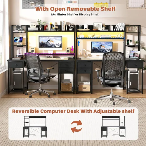 Vista 5 de Aheaplus Escritorio LED para Gaming con Hutch, 47.2'' Estación de Trabajo para Computadora, Negro