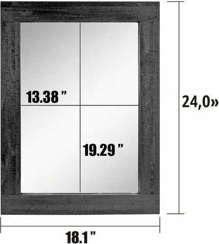 Vista 4 de Stonebriar Espejo de pared rectangular con marco de madera negra de 24 x 18 pulgadas con soportes para colgar, decoración rústica decorativa