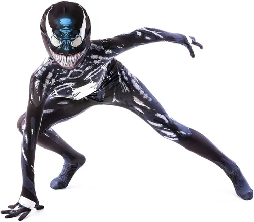Vista 2 de PUNKSUIT Disfraz de superhéroe para niños, disfraz de elastano para Halloween, cosplay con máscara LED
