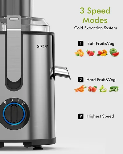 Vista 5 de Exprimidor centrífugo compacto SIFENE de 800 W para productos enteros, canal de 3.2 pulgadas de ancho stainless steel filter, dishwasher-safe