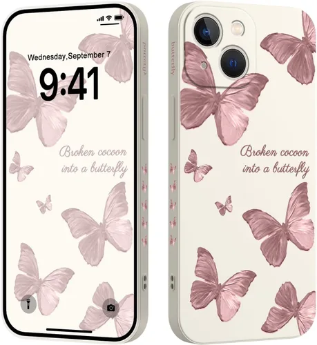 Vista 15 de LEECG Funda para iPhone 13 con diseño de mariposas y flores, diseño de astronauta, funda de teléfono con forro de microfibra suave, funda delgada