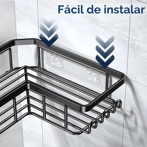 Vista 5 de YASONIC Organizador de ducha adhesivo de esquina, con soporte para jabón y 12 ganchos, organizador de baño de acero inoxidable a prueba de óxido