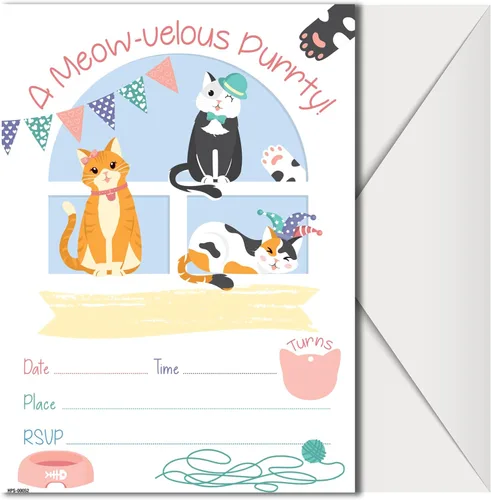 Vista 11 de Invitaciones de fiesta de cumpleaños de Caticorn con sobres (paquete de 20) - Invitaciones de fiesta temática de Caticornio para niñas, niños, niños