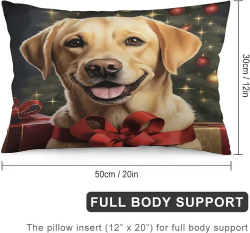 Vista 2 de Yellow Lab - Fundas de cojín de Navidad de 12 x 20 pulgadas, diseño de retrato de perro amarillo serio, labrador retriever, fundas de almohada