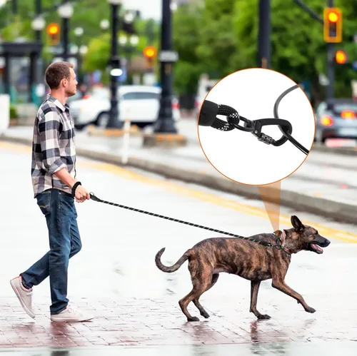 Vista 5 de Correa deslizante para perro de 6 pies, ajustable y desmontable con gancho de entrenamiento reflectante, cuerda trenzada sin tirones con mango