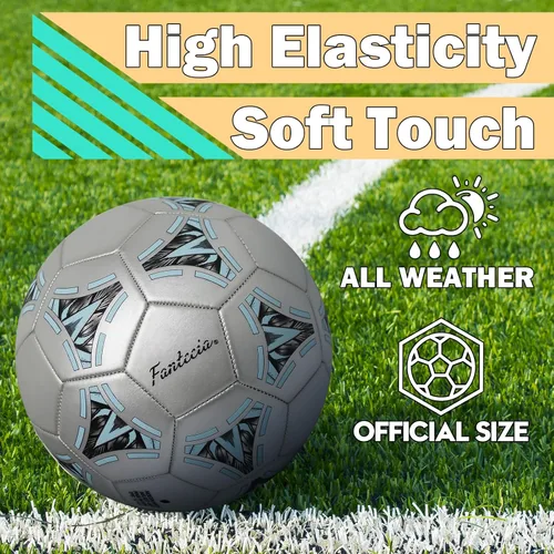 Vista 4 de Balón de fútbol talla 5 para adultos y jóvenes, para práctica en interiores y exteriores, pelota de fútbol de cuero con bomba (gris)