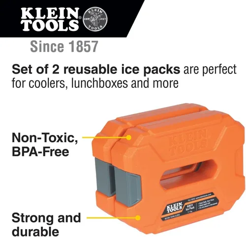 Vista 2 de Klein Tools 62811 Paquetes de hielo reutilizables para bolsas refrigeradoras y loncheras, diseño entrelazado, resistente para uso diario