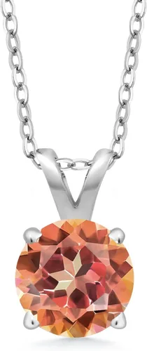 Vista 6 de Gem Stone King Collar con colgante solitario de plata de ley 925 de 0.236 in con piedra natal redonda Collar de 4 puntas para mujer Con cadena
