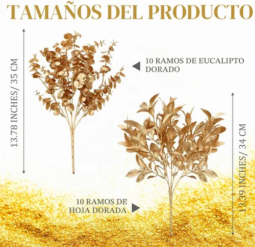 Vista 2 de Paquete de 20 plantas artificiales doradas para hojas de eucalipto