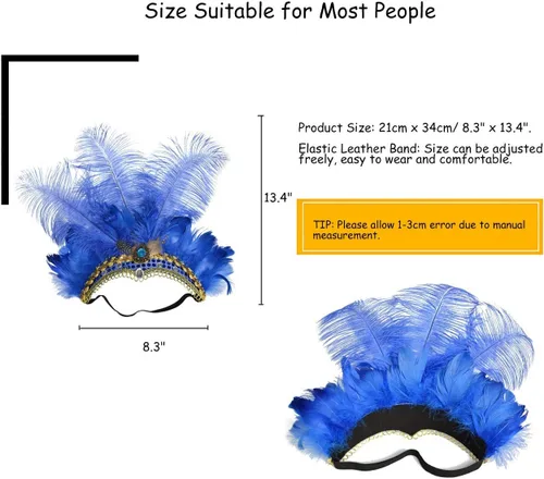Vista 2 de Famvos Diadema de plumas de carnaval Showgirl (azul, talla única)
