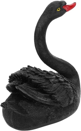 Vista 6 de Cyrank Escultura de estanque, adorno de cisne flotante de simulación, estatua de cisne negro, estatua de ganso de jardín, decoración de césped