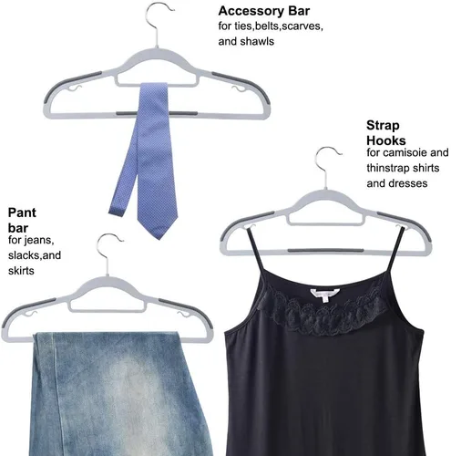 Vista 6 de OIKA Perchas de plástico, paquete de 30 perchas para ropa, súper delgadas, antideslizantes, resistentes para armarios, apartamentos, dormitorios