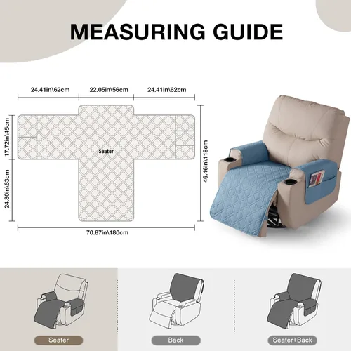 Vista 4 de VANSOFY - Fundas de asiento 100% impermeables para sillas reclinables, color azul, 22 pulgadas Azuree