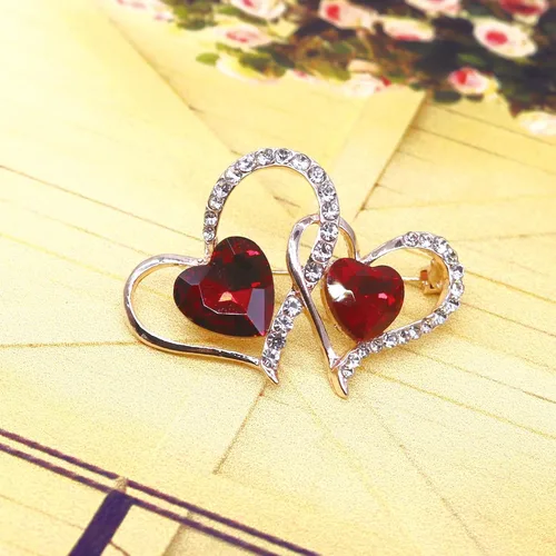 Vista 5 de Broche de corazón para mujer, elegante broche de corazón de cristal para mujer, accesorios de ropa, regalo de San Valentín