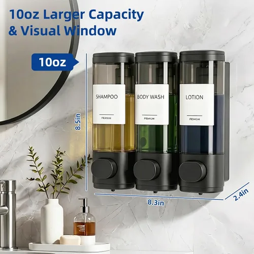 Vista 2 de GMISUN Shower Soap Dispenser Wall Mounted with Razor Holder & Loofah Hook Black