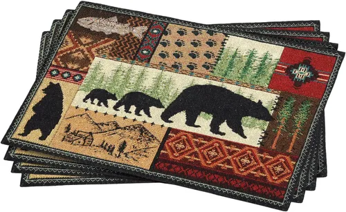 Vista 14 de Kinara Juego de manteles individuales Black Bear - Diseño nativo americano del suroeste - Patrón hermoso y único - Tejido fino cuatro manteles