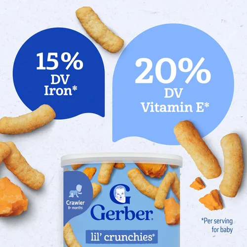 Vista 8 de Gerber Stage 3 Snacks de comida para bebés, Mild Cheddar Lil' Crunchies, Snacks para bebés, alimentación guiada por el bebé, paquete de 6