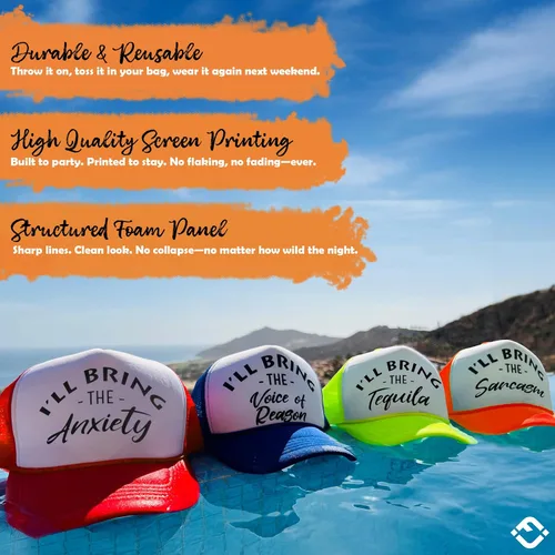 Vista 7 de Funky Junque Sombreros divertidos de camionero para mujer humor adulto para despedidas de soltera y viajes de niñas, grupos 3-25, sombrero de malla