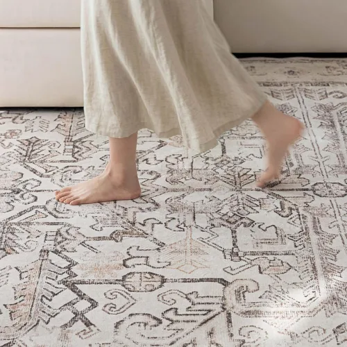 Vista 141 de jinchan Lima - Alfombra simétrica floral geométrica lavable, alfombra de entrada de medio círculo de 2 x 3, alfombra de media luna, suave y Azul