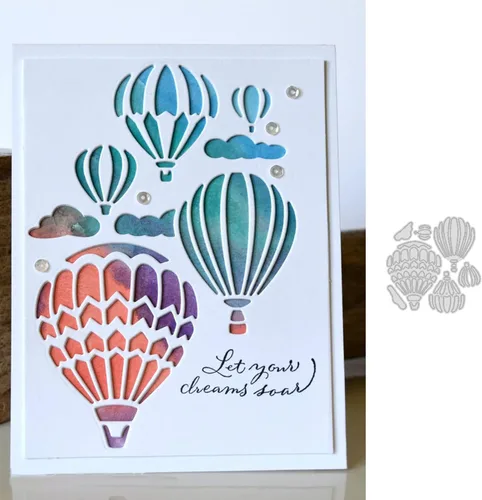 Vista 3 de hinana Troqueles de metal con forma de nube de globos, plantillas de corte de globos de aire caliente para manualidades, álbumes de recortes, fotos