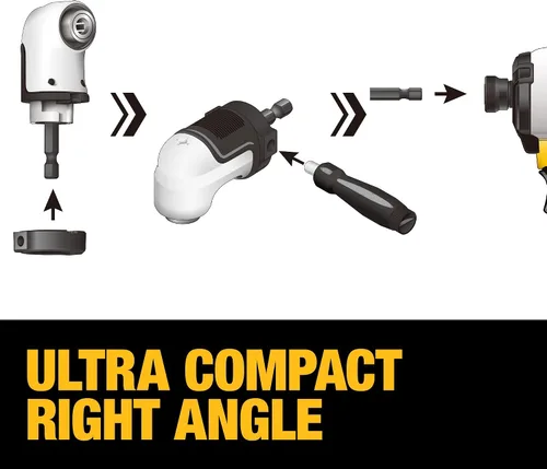Vista 7 de DEWALT Adaptador de taladro de ángulo recto FLEXTORQ, sistema 4 en 1, eje flexible recto compacto de 12 pulgadas, adaptador de taladro de 90 grados