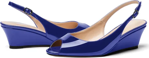 Vista 6 de WAYDERNS Zapatos de tacón bajo con hebilla de charol y punta abierta para mujer de 2 pulgadas
