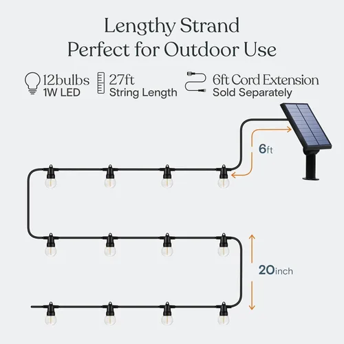 Vista 3 de Brightech Ambience Pro - Cadena de luces solares de 27 pies para exteriores, luces impermeables de grado comercial para patio con globos Edison