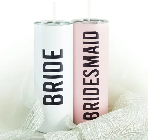 Vista 3 de Santa Barbara Design Studio Wedding Collection - Vaso delgado blanco y negro con pajita, 20 onzas, novia