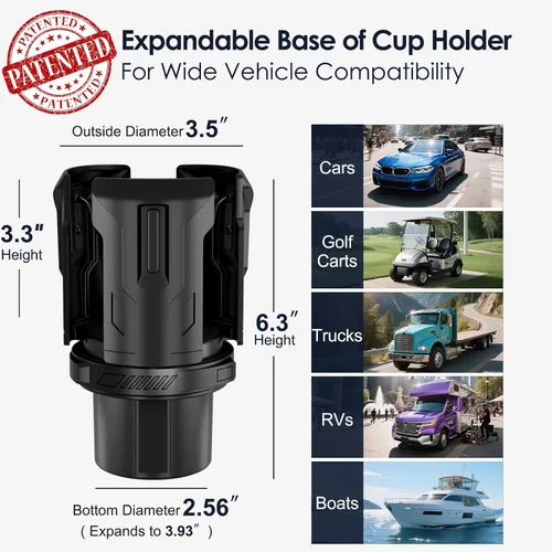 Vista 12 de Expansor de portavasos de coche: abierto con un botón, universal, soporte ajustable (diámetro de 2.6 a 4.8 pulgadas), expansor de portavasos