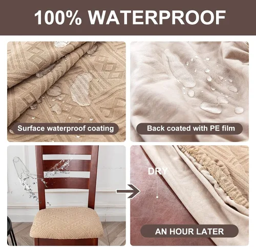 Vista 3 de Genina - Fundas impermeables para asiento de silla de comedor, 4 piezas, fundas elásticas para sillas de comedor, protector de asiento para cocina
