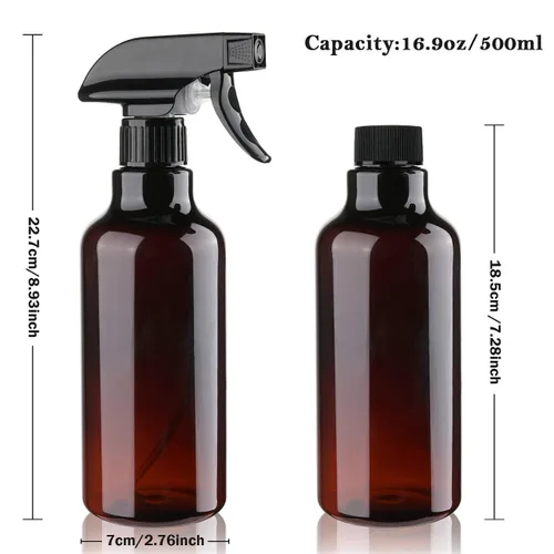 Vista 5 de Botellas de spray de plástico Hethyo Botellas de spray vacías 16.9oz/500ml Paquete de 2 botellas de pulverización resistentes Botella de agua