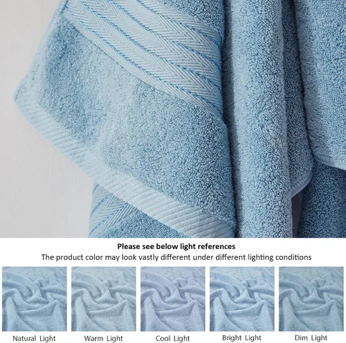 Vista 6 de COZYART - Juego de 6 toallas de baño de algodón turco, color azul claro, suaves, altamente absorbentes y duraderas, 19.17 oz/yd², incluye 2 toallas