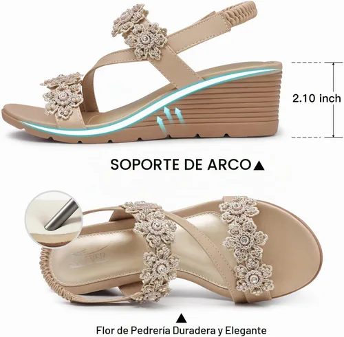 Vista 4 de SHIBEVER Womens Wedge Sandals: Well-Cushioned and Support for Comfortable Beige