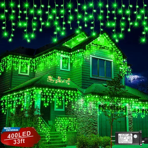 Vista 15 de Luces de carámbano para exteriores, 16.5 pies, 200 luces LED de Navidad para exteriores, impermeables, 8 modos de enchufe, cortina de luz conectable