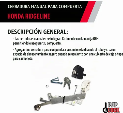Vista 3 de Cerradura manual de puerta trasera Pop & Lock para Honda Ridgeline, Negro