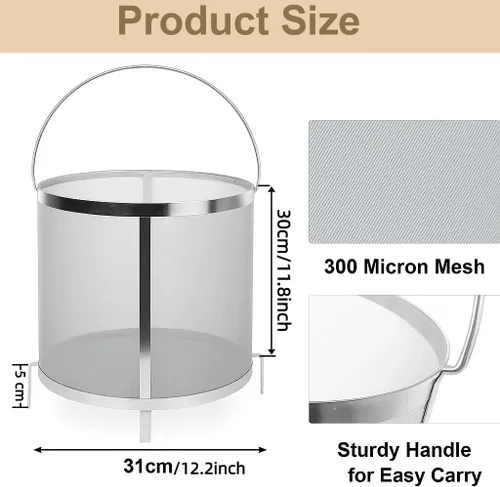 Vista 5 de Gekufa Hop Filter - Filtro de acero inoxidable 304 de 300 micras, 11.8 x 12.2 pulgadas, colador seco de lúpulo para cerveza casera, cerveza, vino