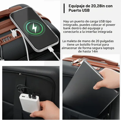 Vista 3 de Merax 3 piezas expandible ABS Hardshell equipaje Sets Spinner Wheel Maleta TSA Lock Suit Case, Apertura frontal negra, Juego de 2 piezas, Maleta
