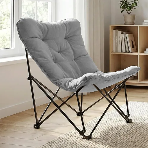 Vista 7 de Silla de mariposa acolchada y cómoda, silla plegable con respaldo alto para dormitorio, sala de estar, camping, césped