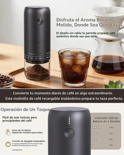 Vista 2 de CIRCLE JOY Molinillo de café eléctrico recargable, portátil, inalámbrico, con rebabas cónicas de acero inoxidable, ajuste externo de 90 niveles