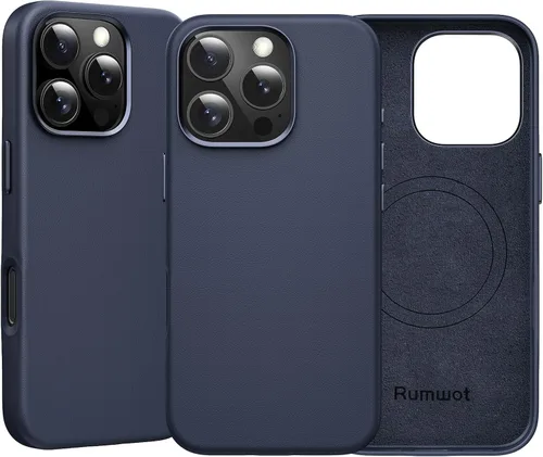 Vista 8 de Funda de cuero genuino para iPhone 13 Pro, cuero de grano completo, compatible con MagSafe y carga inalámbrica, bisel de la cámara con botones