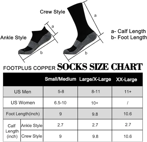 Vista 2 de Calcetines de cobre, calcetines unisex FOOTPLUS con suela acolchada para soporte de arco, atléticos, para correr, senderismo, Cobre