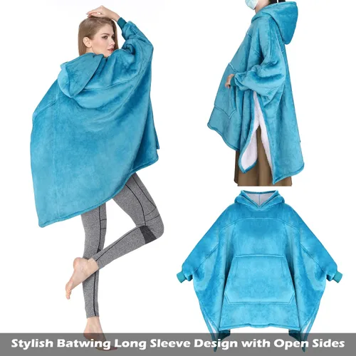 Vista 5 de Tirrinia Manta con capucha de gran tamaño, sudadera con manga de murciélago, acogedora manta Sherpa enorme regalo para mujeres adultas