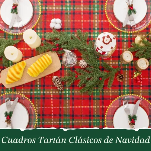Vista 4 de Romanstile Mantel Redondo Navideño Rojo a Cuadros - 70 Pulgadas - Cubierta de Mesa a Cuadros Resistente al Agua y a las Manchas, Mantel de Poliéster