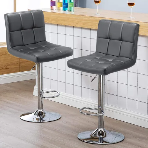 Vista 6 de Topeakmart Taburetes de bar modernos ajustables de cuero sintético giratorio, silla trasera de isla de cocina, taburete giratorio de bar, gris