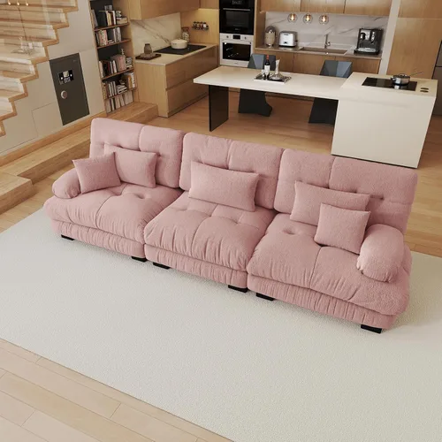 Vista 83 de Sofá modular de gran tamaño de 94 pulgadas, sofás seccionales grandes de color beige y blanco para sala de estar, juego de sofá de terciopelo, sofás