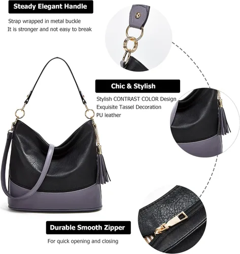 Vista 6 de Bolso grande de cuero suave de 3 piezas para mujer, elegante bolso de hombro Hobo con asa superior