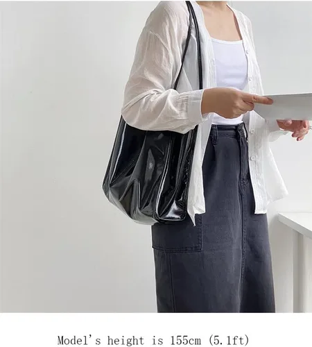 Vista 5 de Ulisty Bolso de mano suave de charol para mujer, bolso de hombro casual, bolso de moda