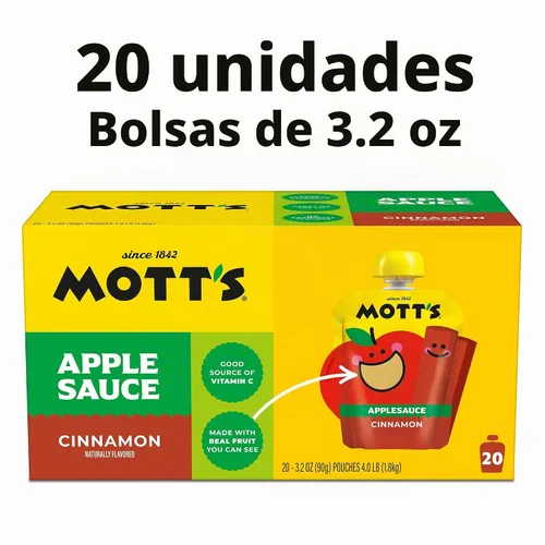 Vista 5 de Mott's Puré de manzana y canela, bolsas transparentes de 3.2 onzas, paquete de 20